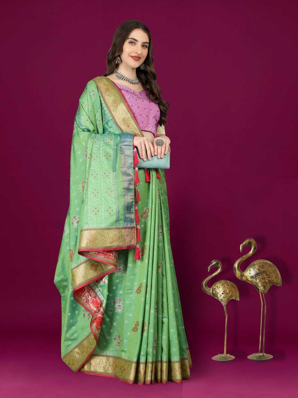 Traditional Patola Silk Saree with Meenakari Zari Weaving Motifs