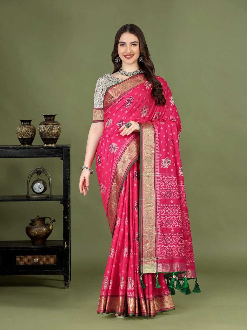 Traditional Patola Silk Saree with Meenakari Zari Weaving Motifs
