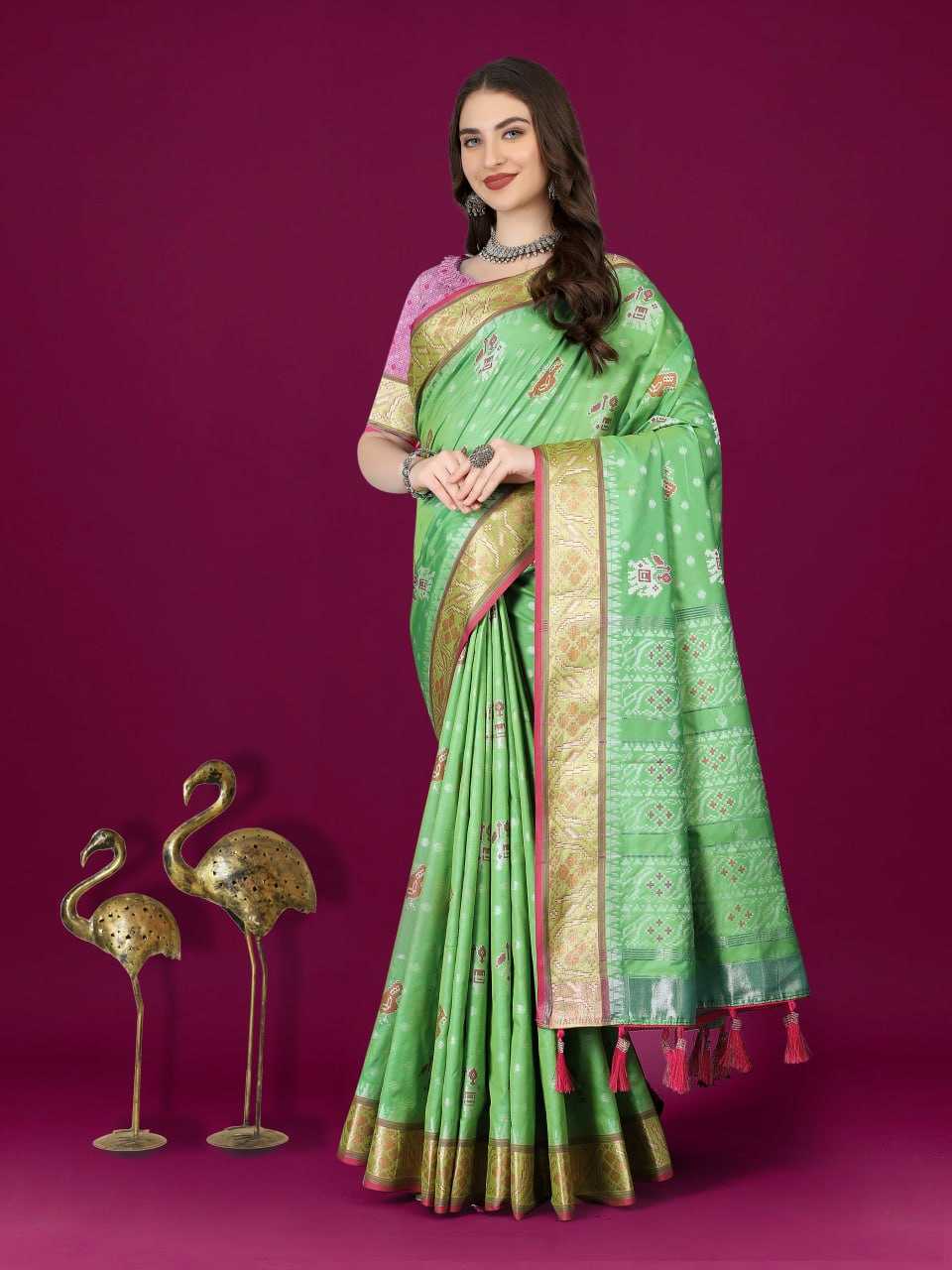 Traditional Patola Silk Saree with Meenakari Zari Weaving Motifs
