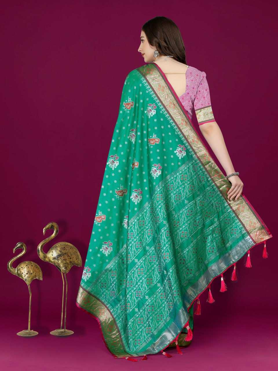 Traditional Patola Silk Saree with Meenakari Zari Weaving Motifs