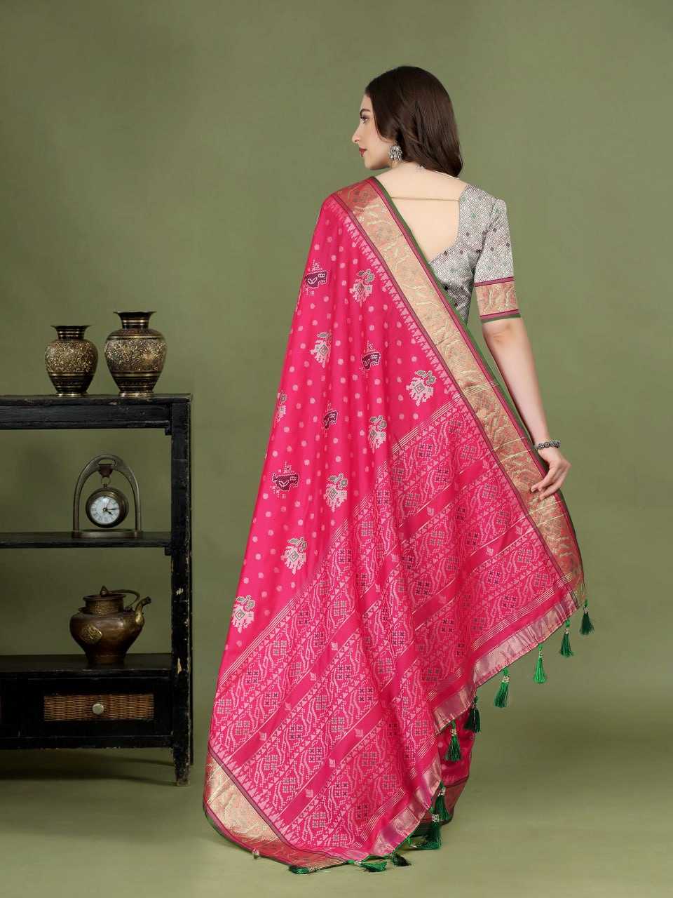 Traditional Patola Silk Saree with Meenakari Zari Weaving Motifs