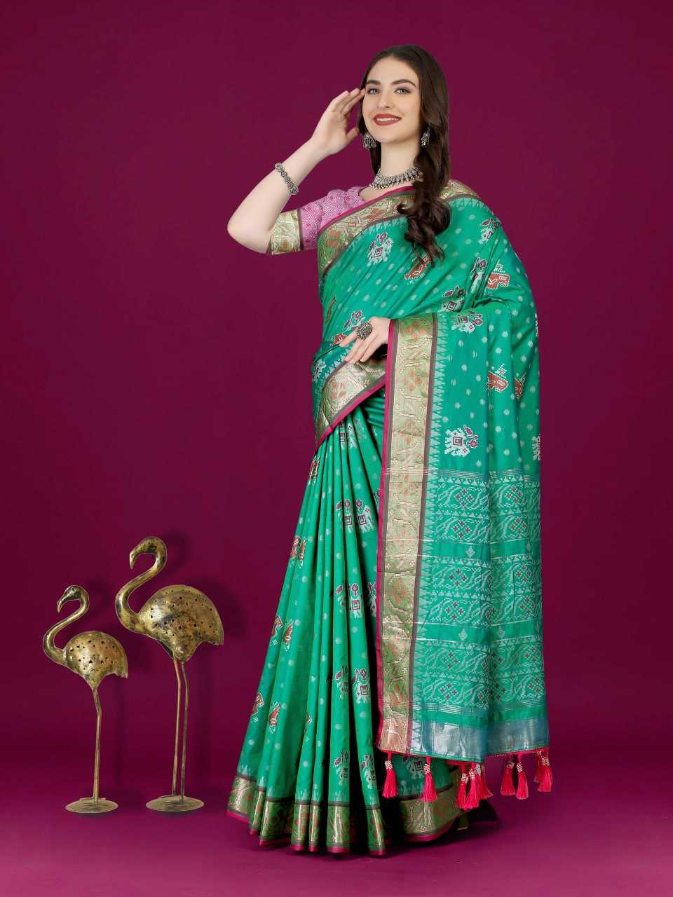 Traditional Patola Silk Saree with Meenakari Zari Weaving Motifs
