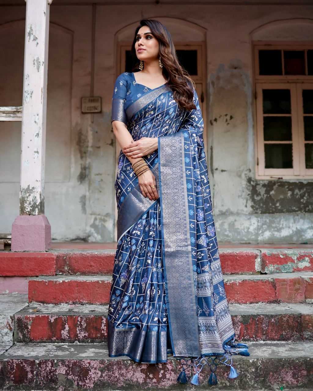 Pure Silk Saree with Square Cells Pattern