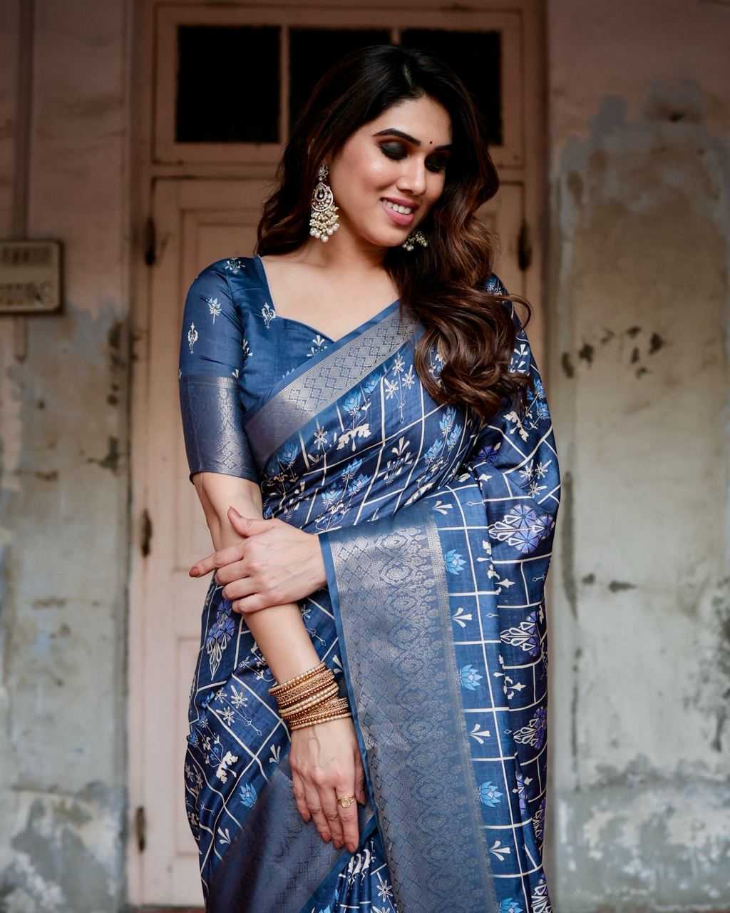 Pure Silk Saree with Square Cells Pattern