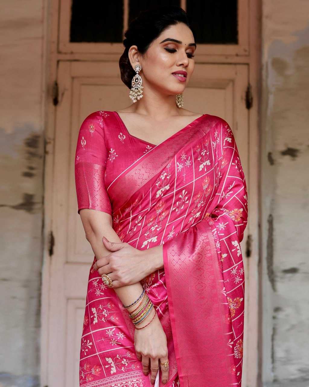 Pure Silk Saree with Square Cells Pattern