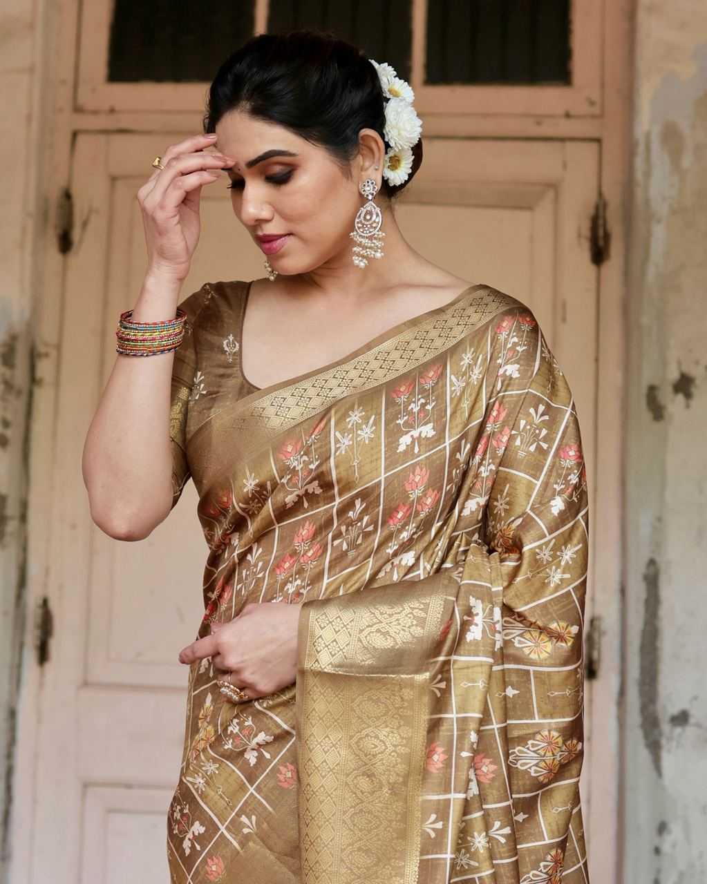 Pure Silk Saree with Square Cells Pattern