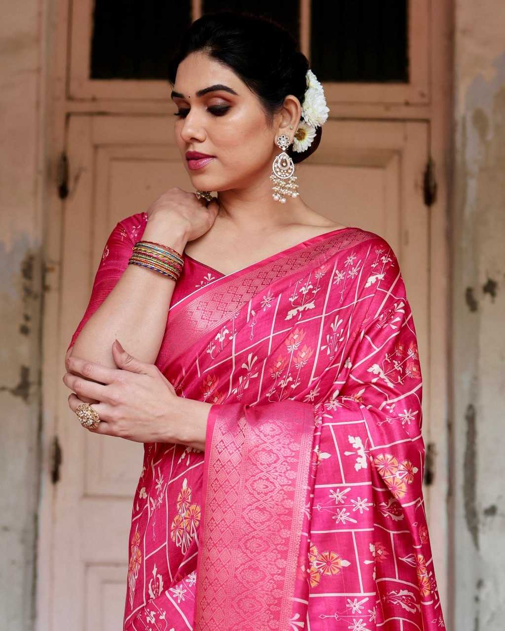 Pure Silk Saree with Square Cells Pattern