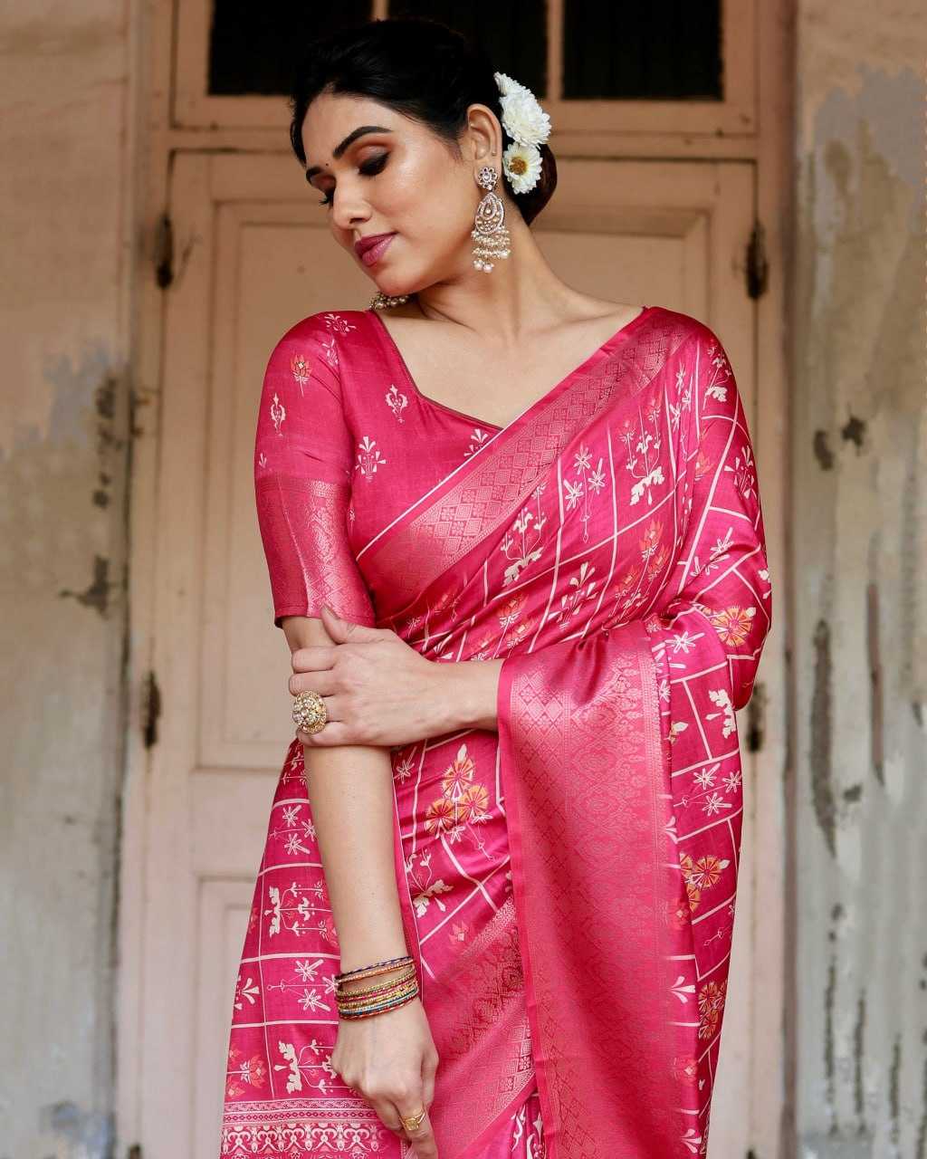 Pure Silk Saree with Square Cells Pattern