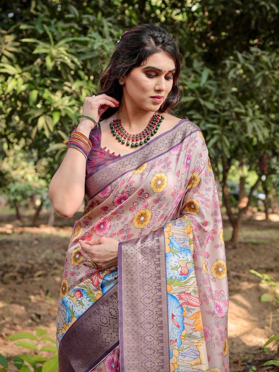 Stylish Pink Pure Silk Saree