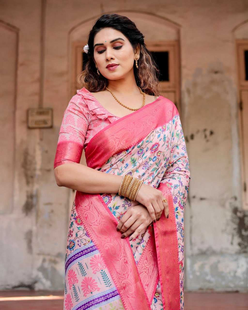 Stylish White Pure Silk Saree