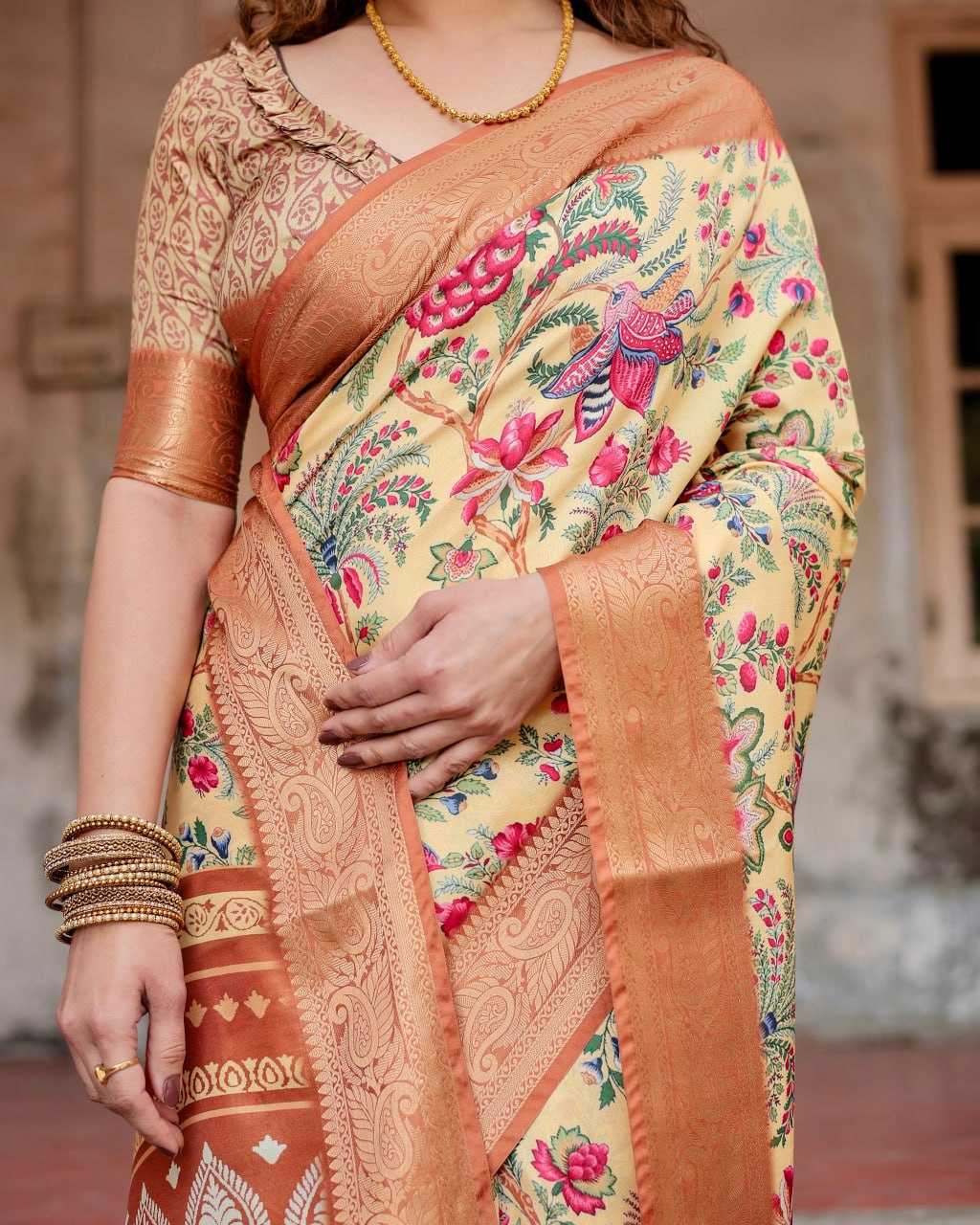 Stylish Yellow Pure Silk Saree