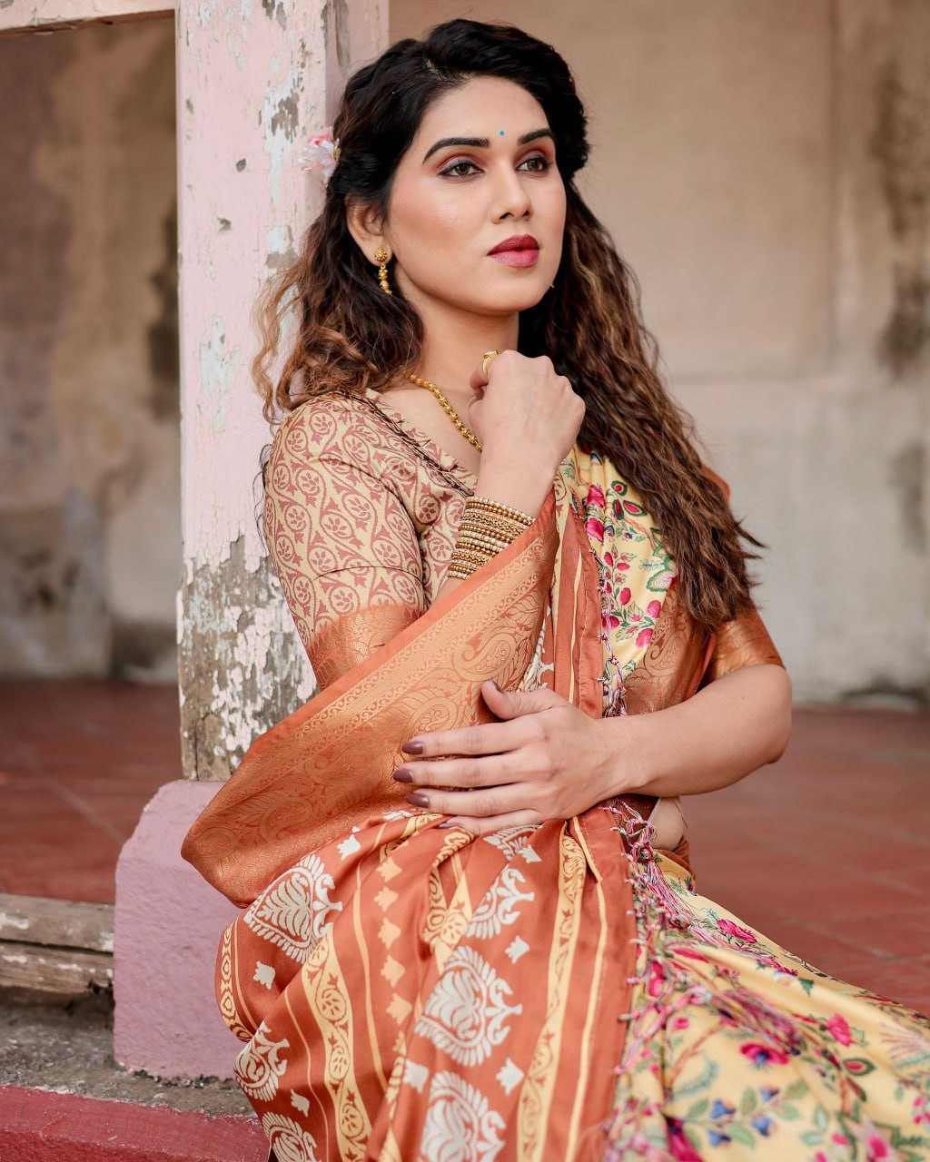Stylish Yellow Pure Silk Saree
