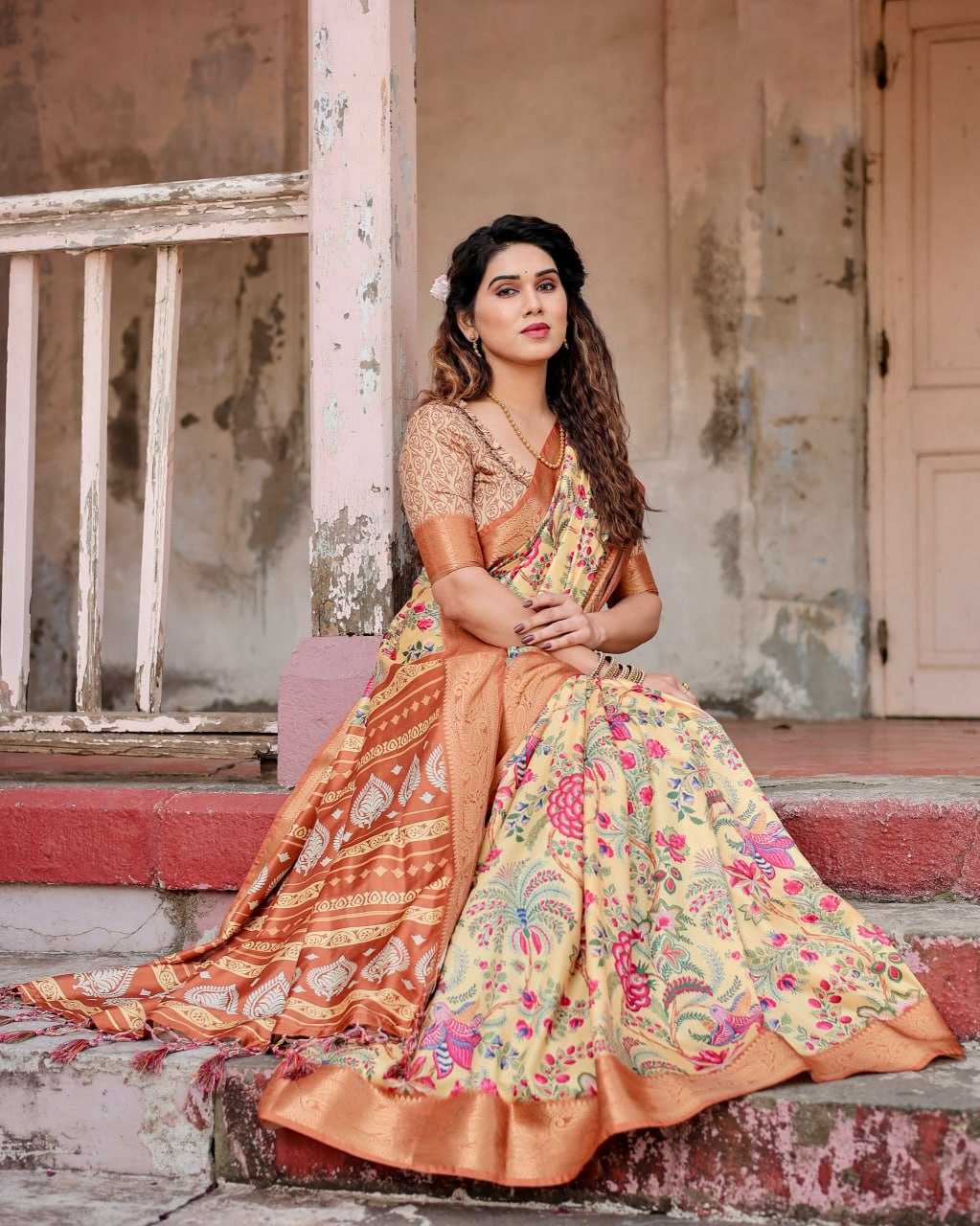 Stylish Yellow Pure Silk Saree
