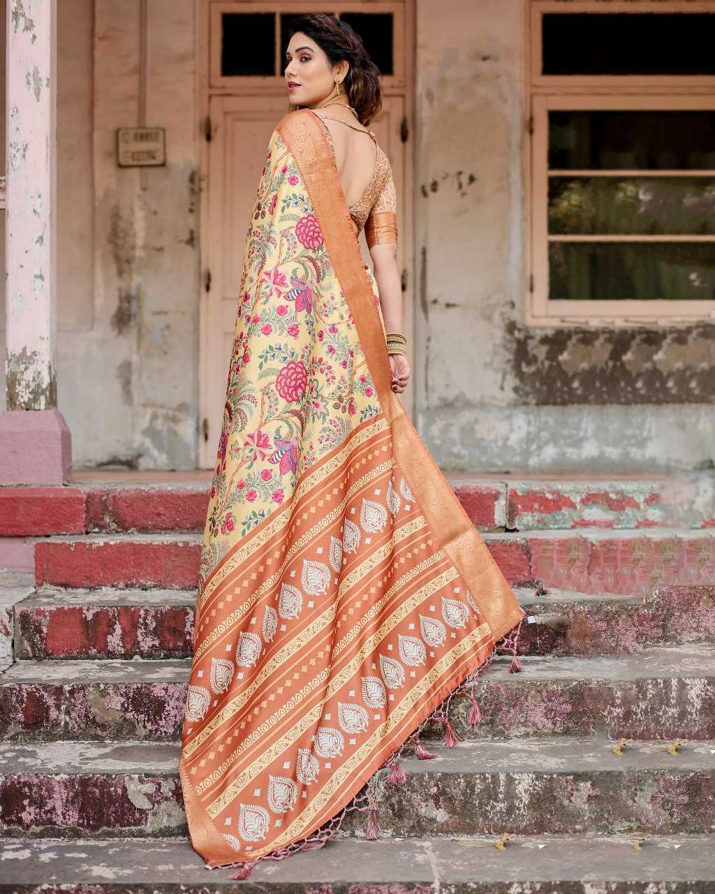 Stylish Yellow Pure Silk Saree
