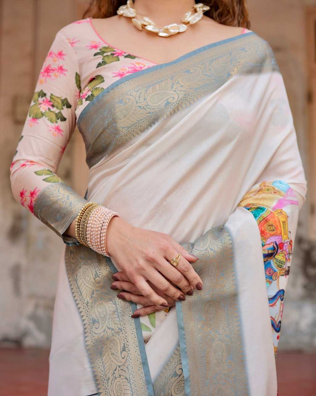 Stylish White Color Pure Silk Saree