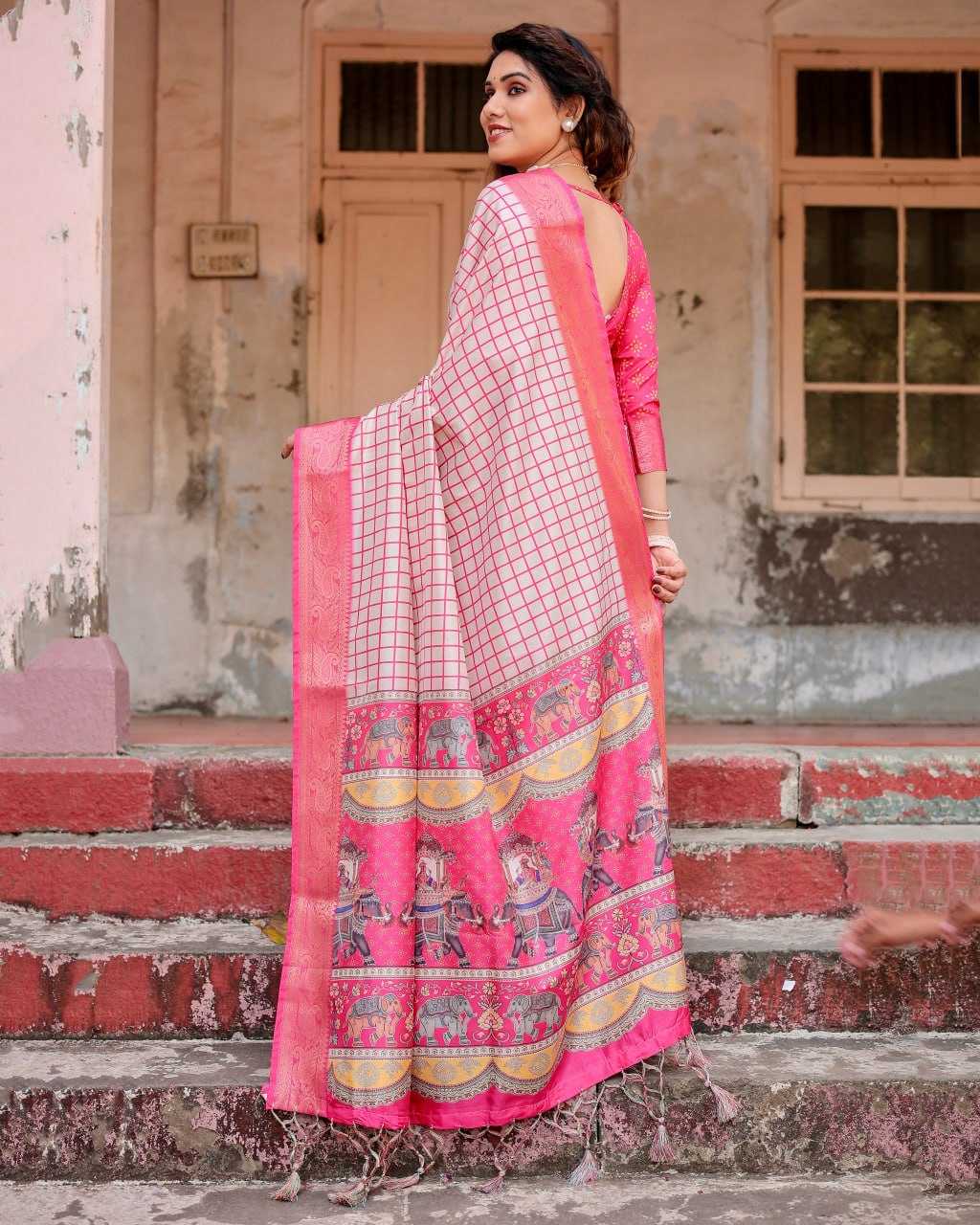 Stylish Pink Color Pure Silk Saree