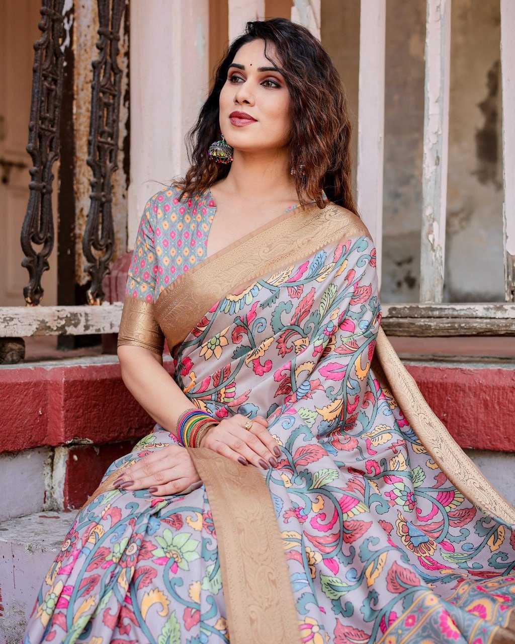 Multi Color Pure Silk Saree