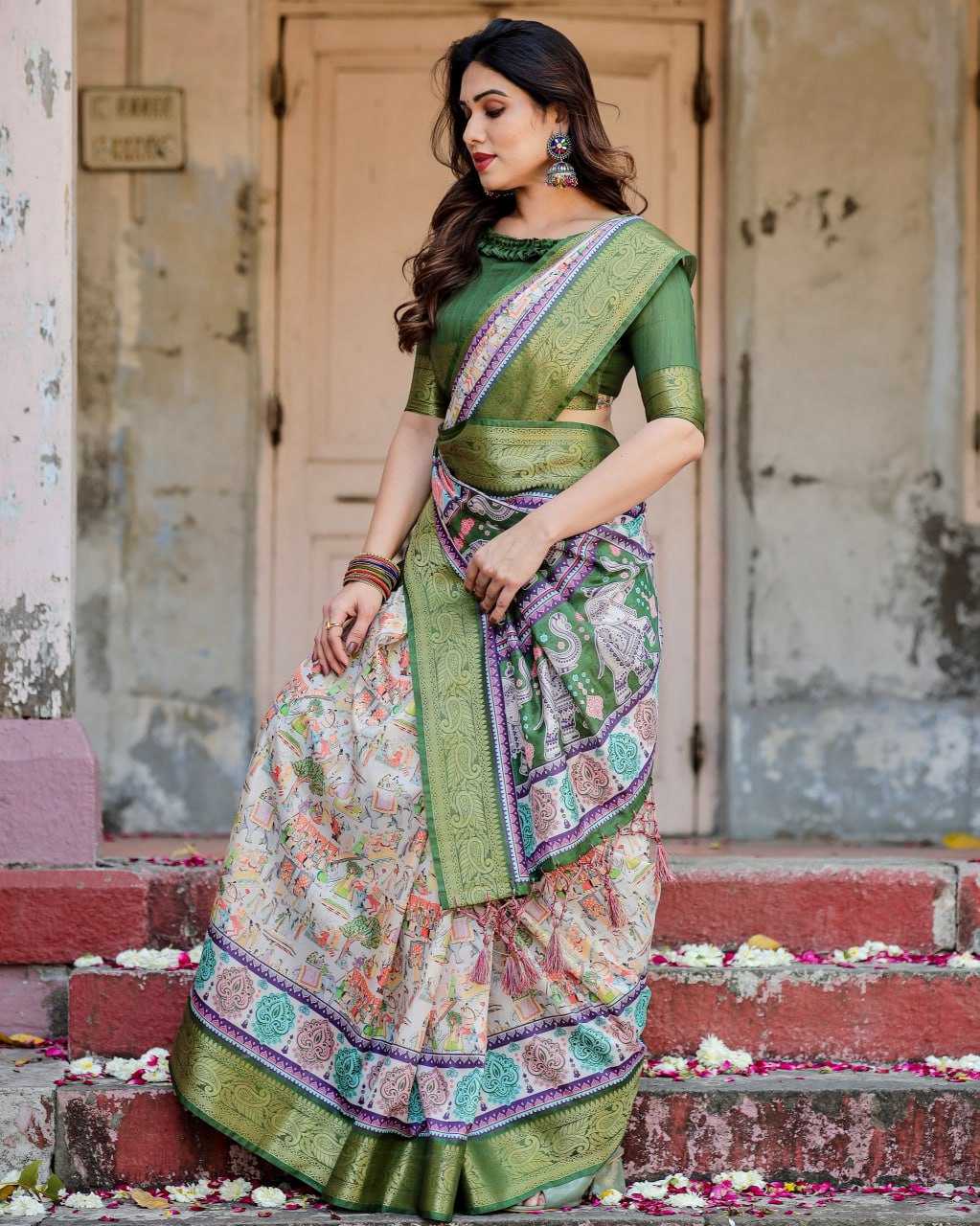 Stylish Green Pure Silk Saree