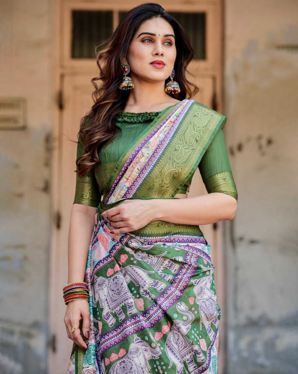 Stylish Green Pure Silk Saree