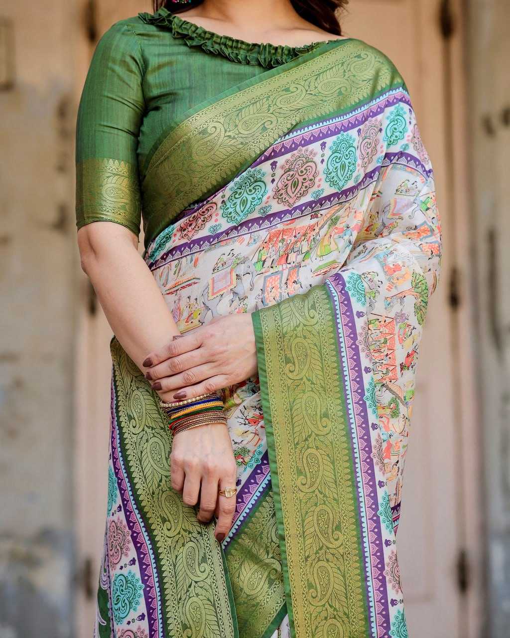 Stylish Green Pure Silk Saree
