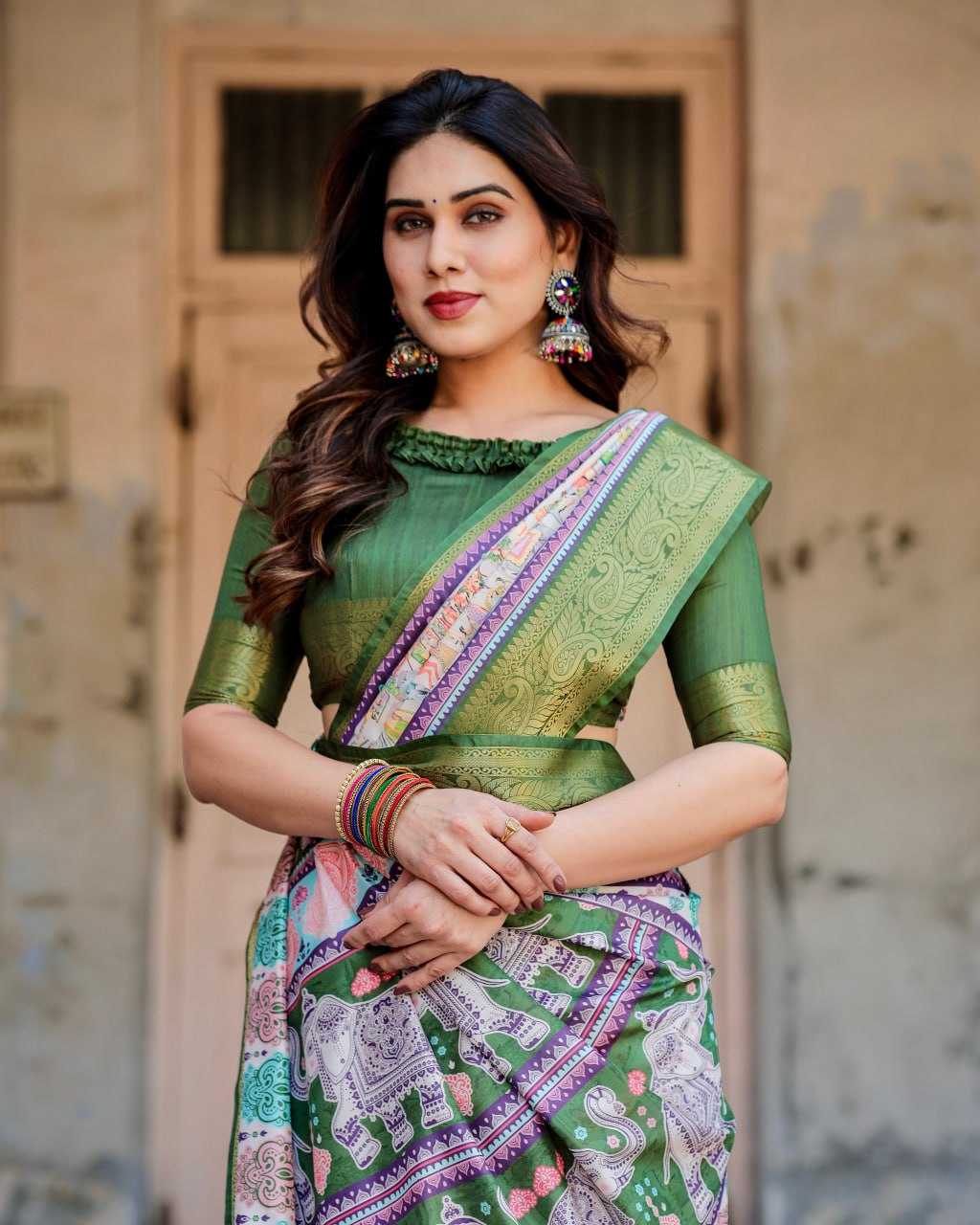 Stylish Green Pure Silk Saree