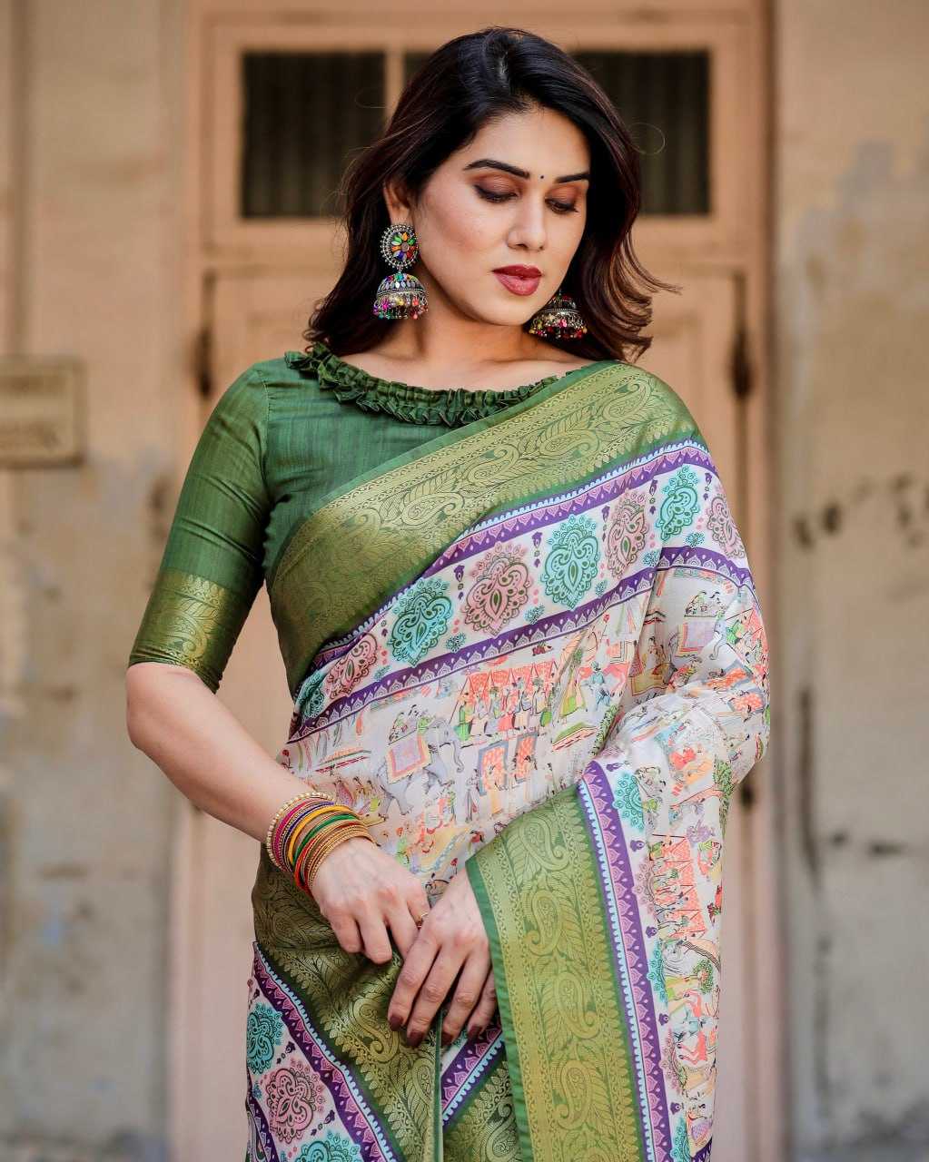 Stylish Green Pure Silk Saree
