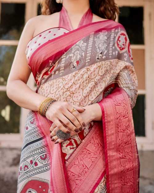 Work Wear Cream Pure Silk Saree