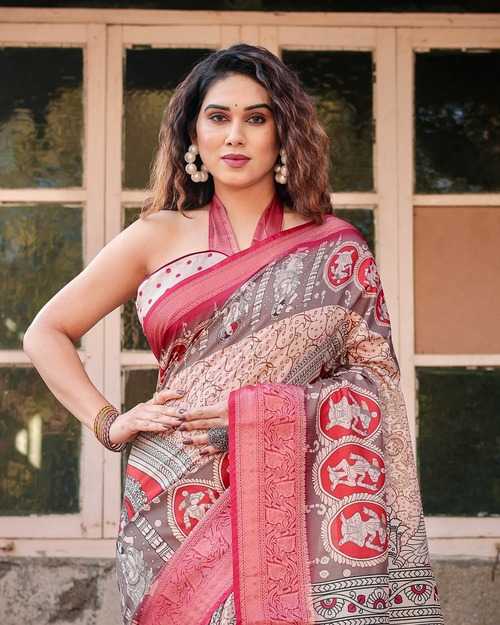 Work Wear Cream Pure Silk Saree