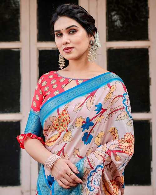 Multi Color Pure Silk Saree with Floral Designs