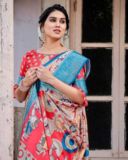 Multi Color Pure Silk Saree with Floral Designs