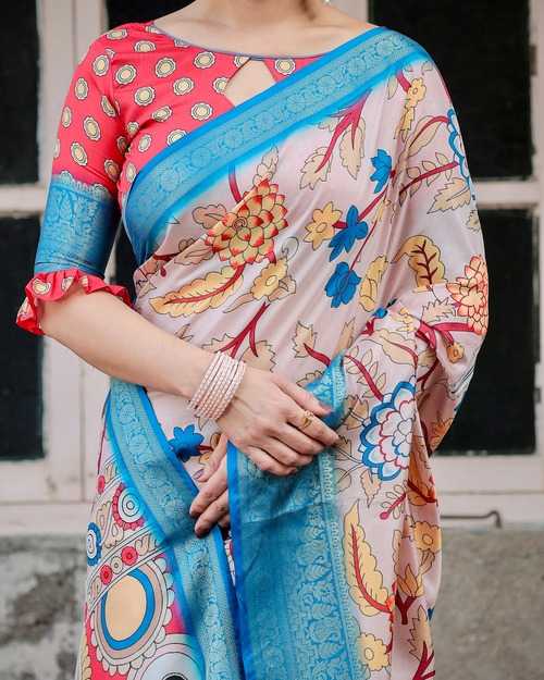 Multi Color Pure Silk Saree with Floral Designs