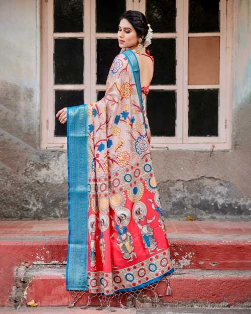 Multi Color Pure Silk Saree with Floral Designs