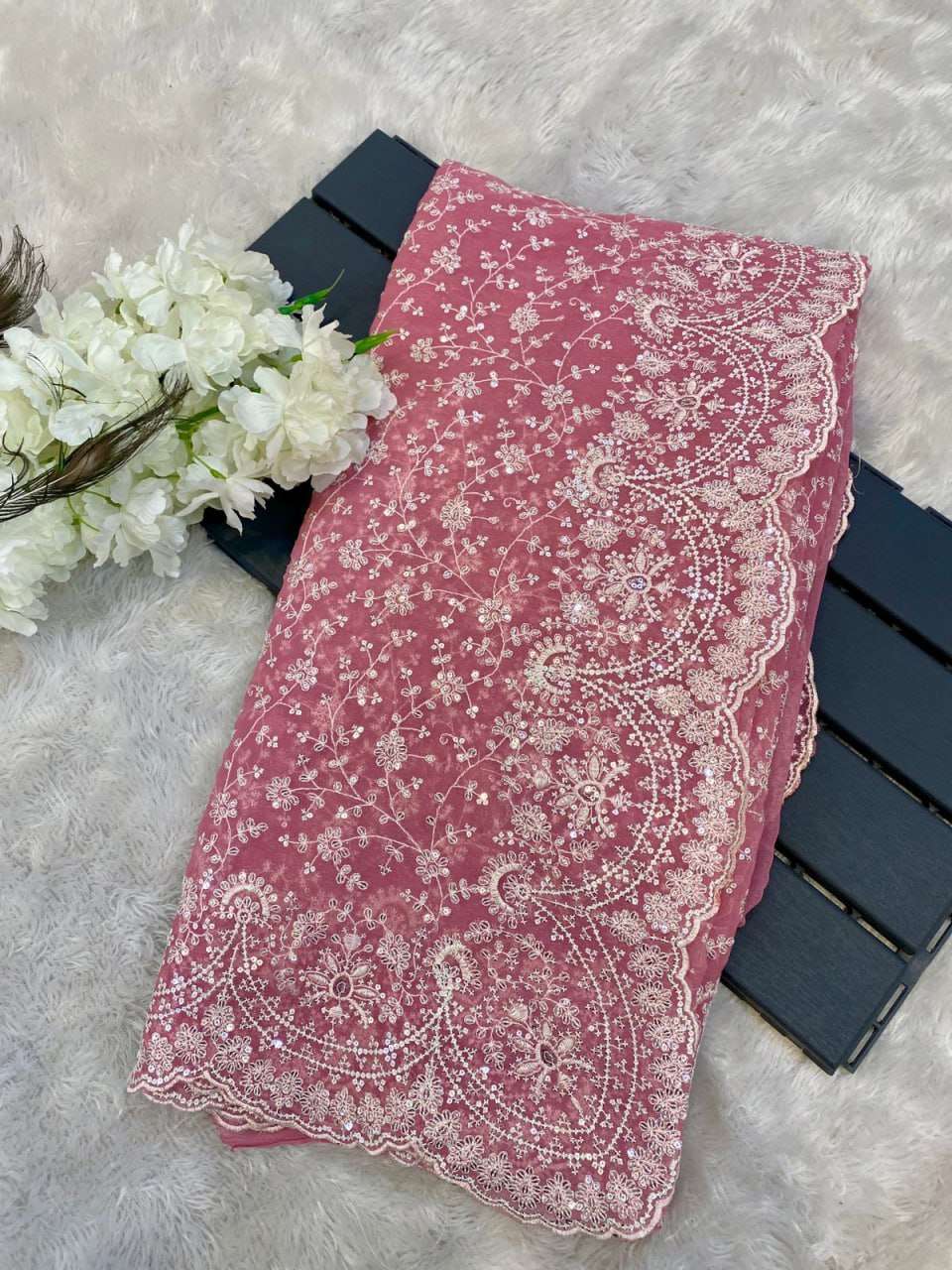 Stylish Shimmer silk Saree With Sequin Work