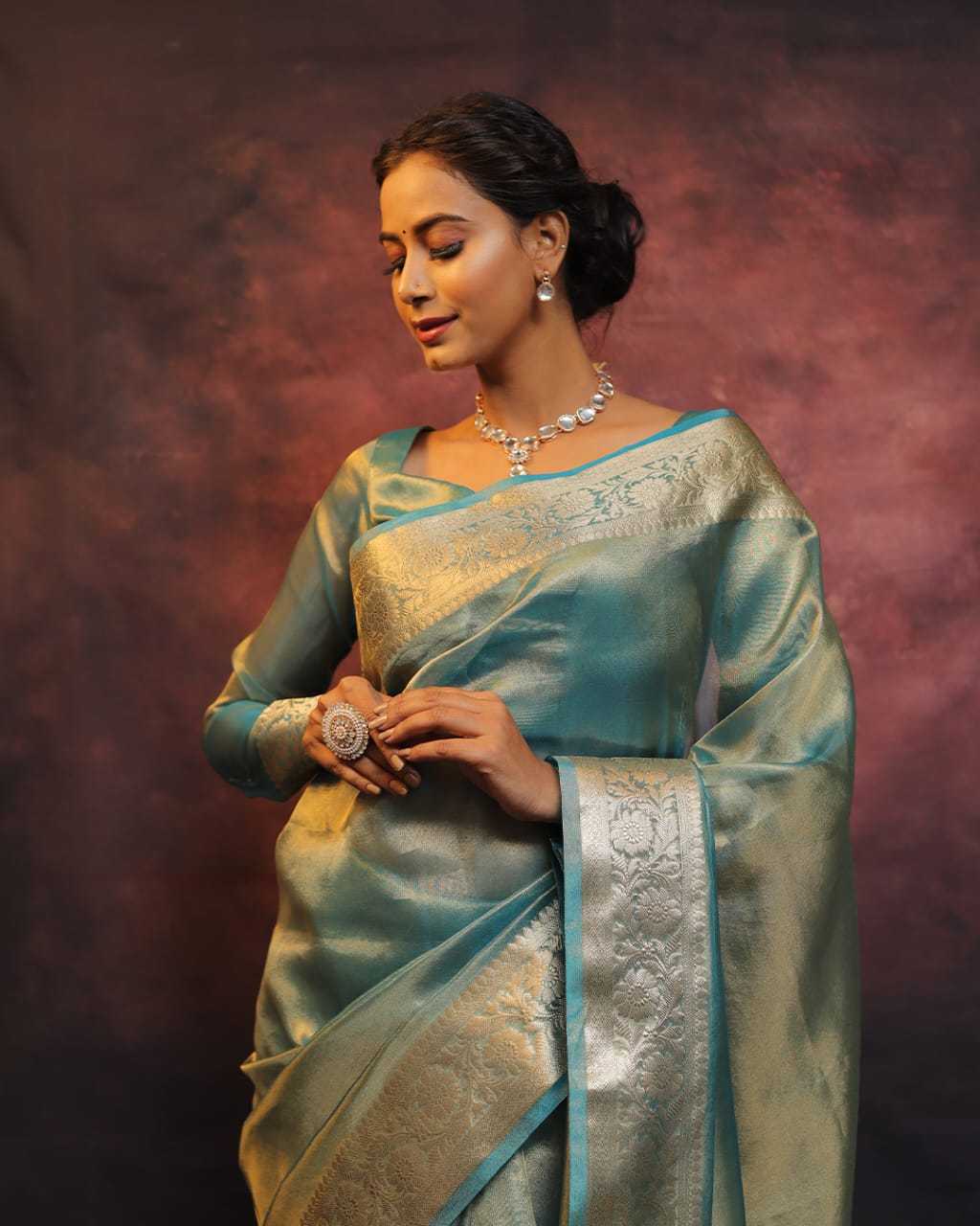 Premium Banarasi Soft Dual Tone Tissue Silk Saree
