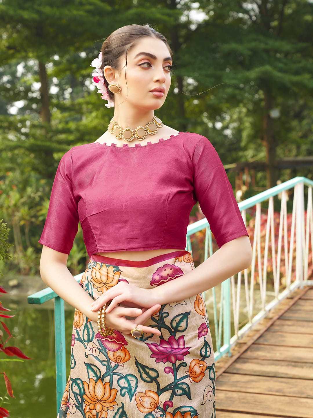 Pink Soft Tussar Silk Saree With Kalamkari Prints