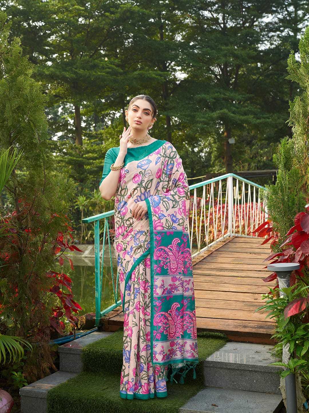 Green Soft Tussar Silk Saree With Kalamkari Prints