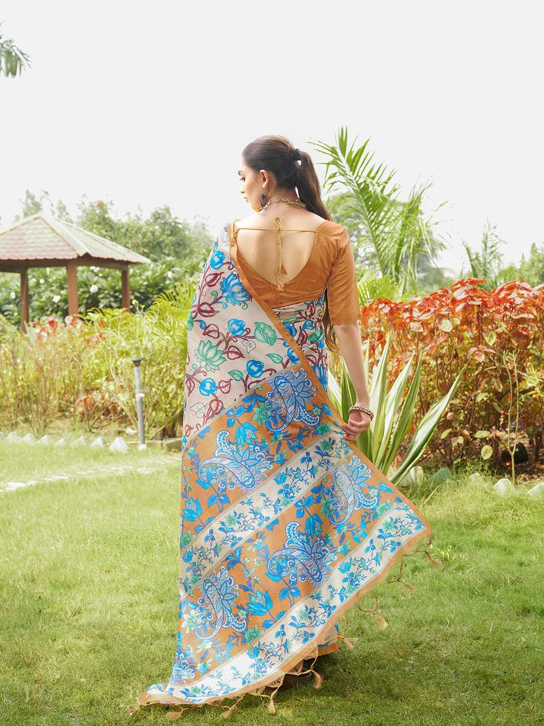 Brown Soft Tussar Silk Saree With Kalamkari Prints