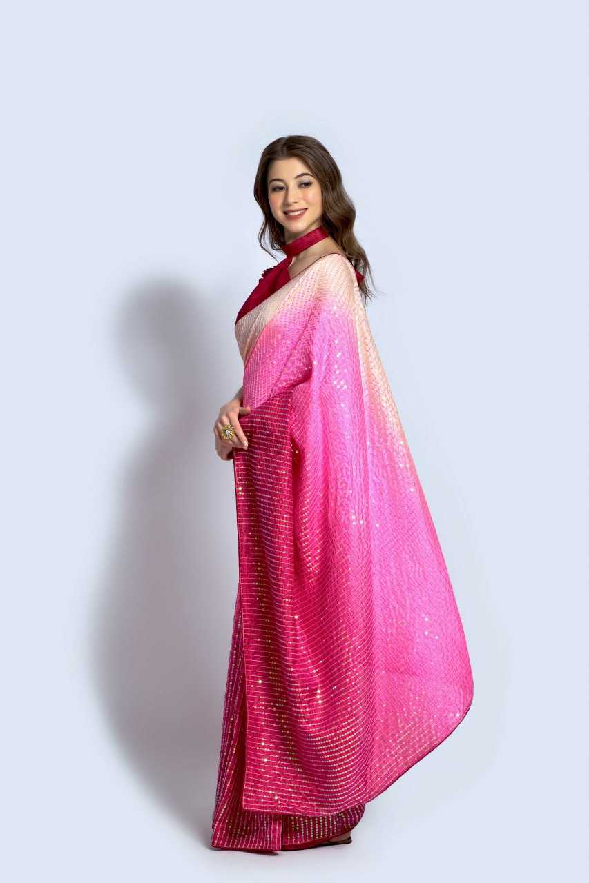 Vichitra Silk Saree with Sequin Embroidery