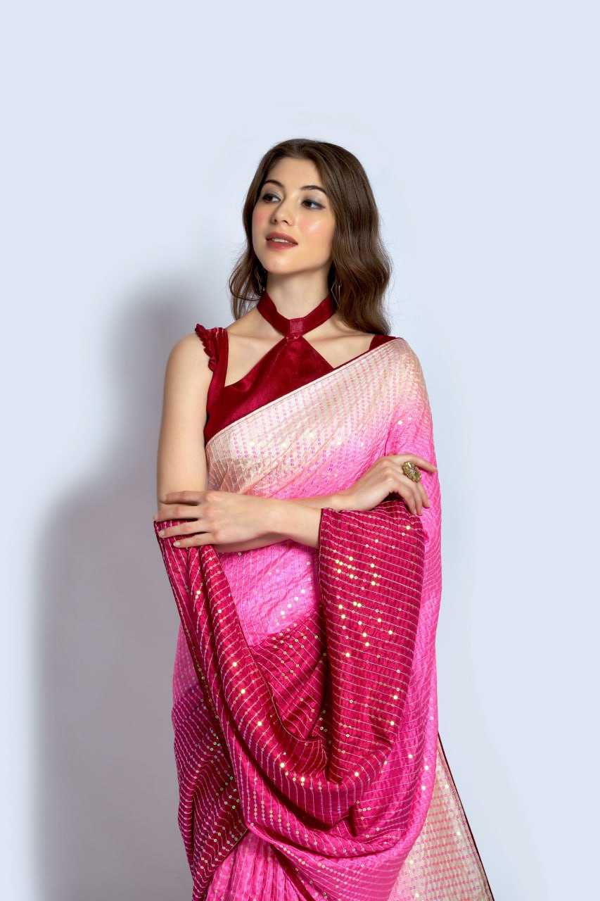 Vichitra Silk Saree with Sequin Embroidery