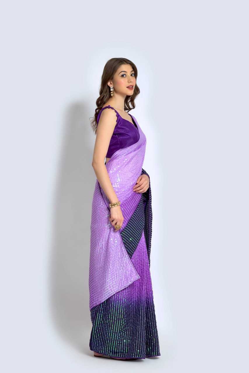 Vichitra Silk Saree with Sequin Embroidery