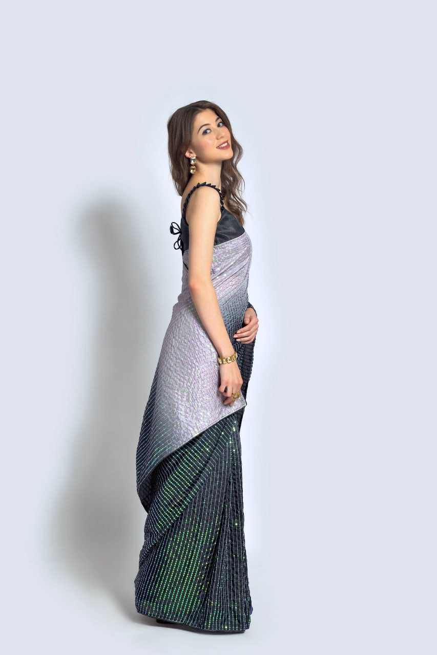 Vichitra Silk Saree with Sequin Embroidery