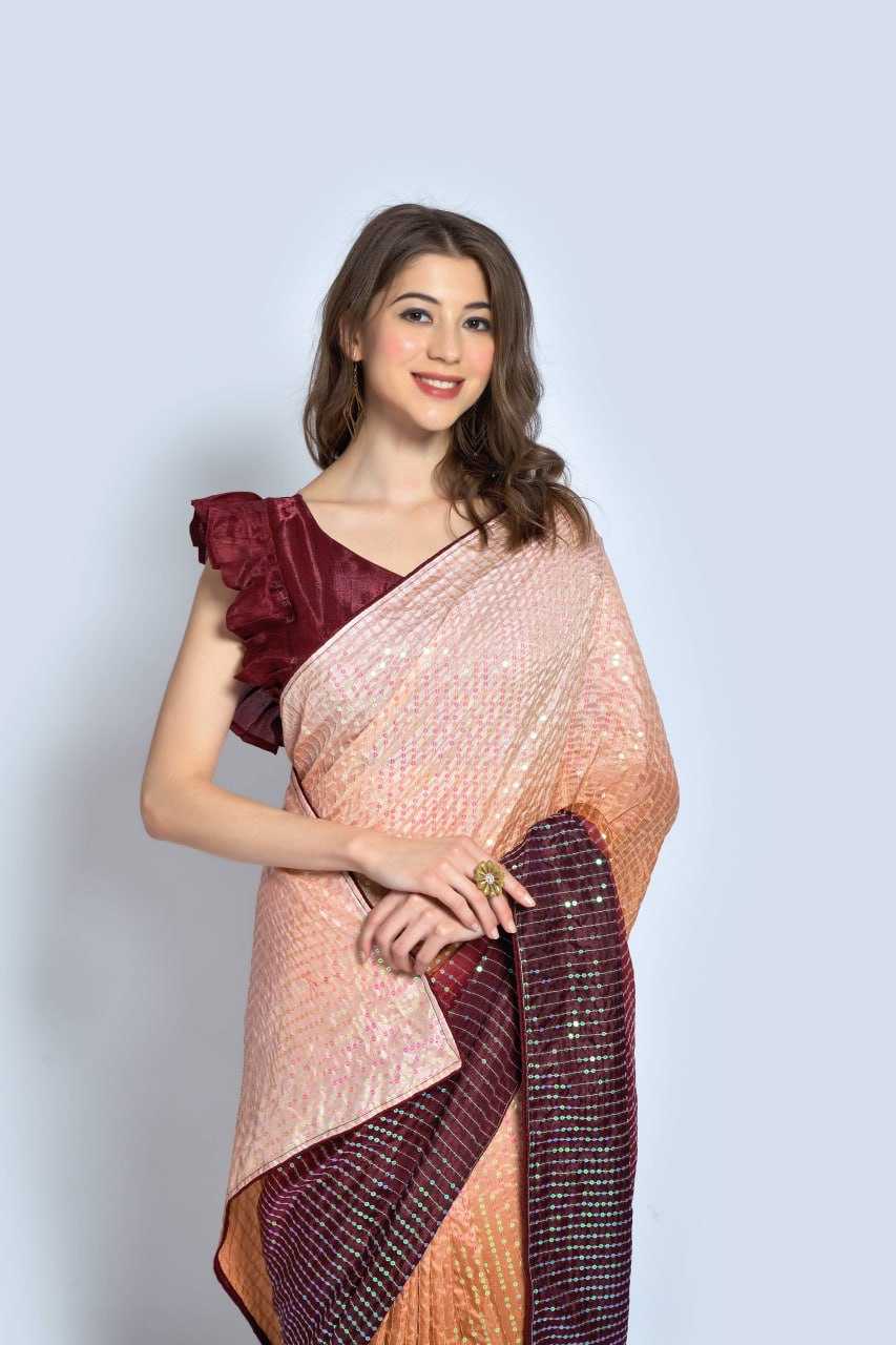 Vichitra Silk Saree with Sequin Embroidery