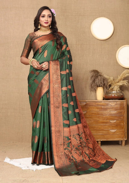 Soft Katan Silk Saree with Copper Zari Weaving Design and Rich Zari Pallu