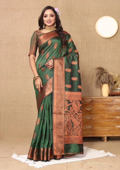 Soft Katan Silk Saree with Copper Zari Weaving Design and Rich Zari Pallu
