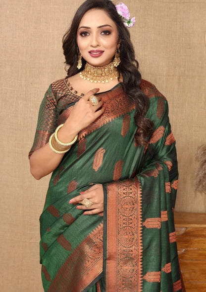 Soft Katan Silk Saree with Copper Zari Weaving Design and Rich Zari Pallu