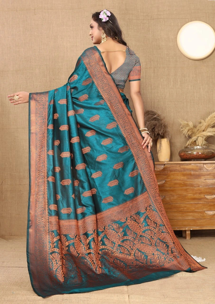 Soft Katan Silk Saree with Copper Zari Weaving Design and Rich Zari Pallu