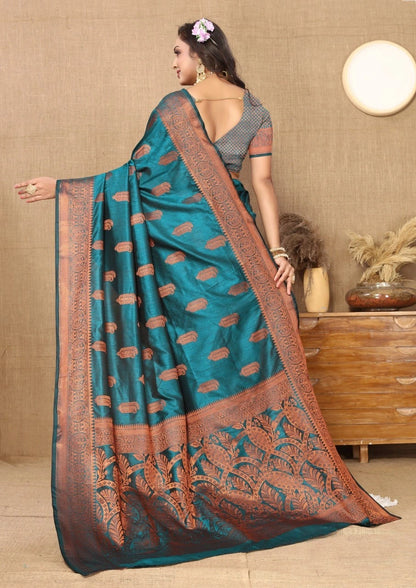 Soft Katan Silk Saree with Copper Zari Weaving Design and Rich Zari Pallu