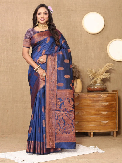 Soft Katan Silk Saree with Copper Zari Weaving Design and Rich Zari Pallu