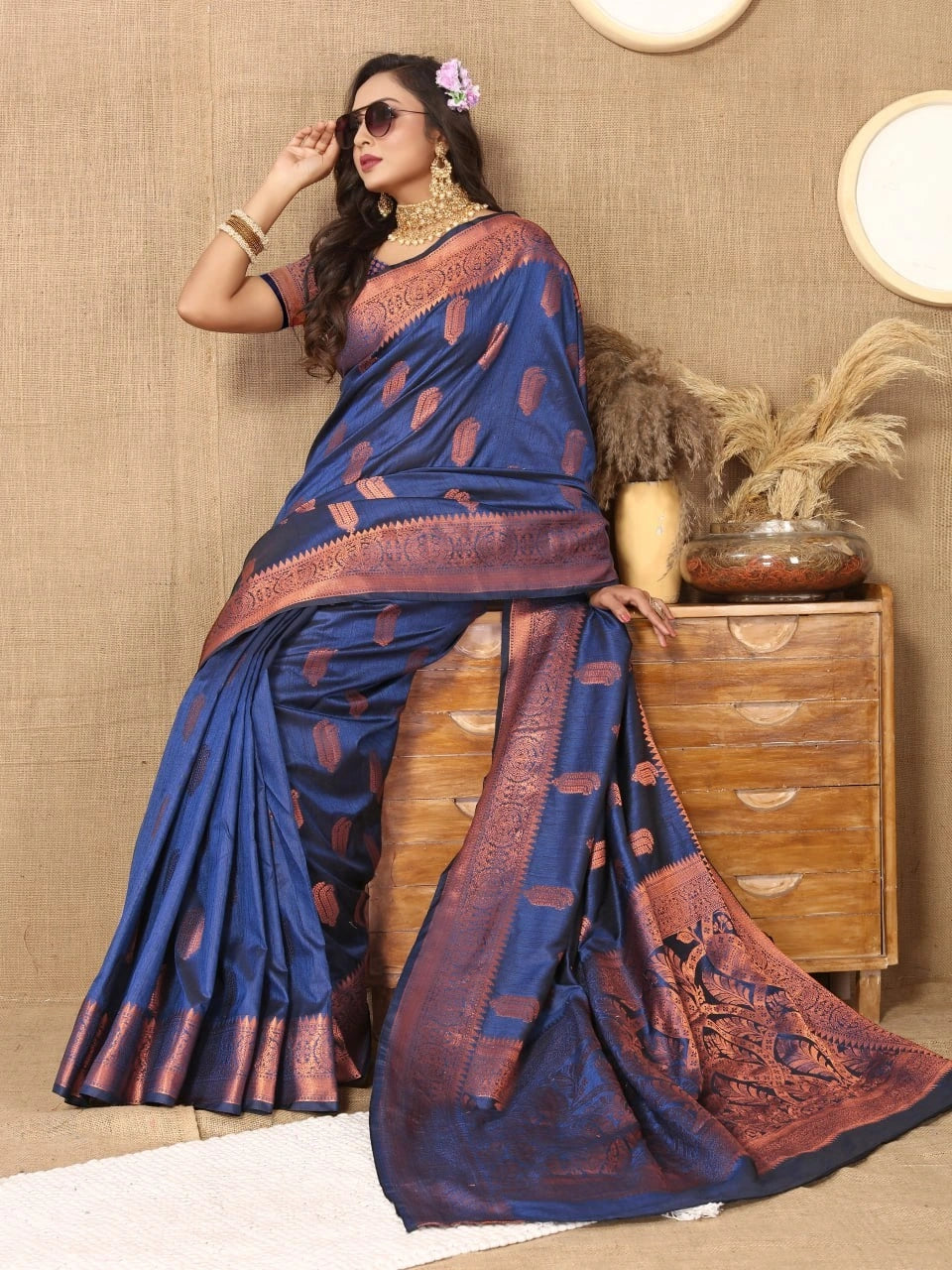 Soft Katan Silk Saree with Copper Zari Weaving Design and Rich Zari Pallu