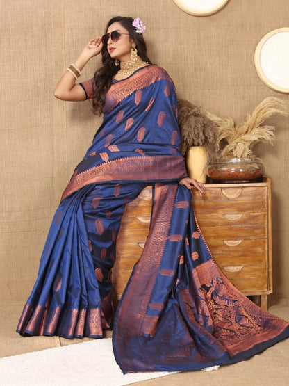Soft Katan Silk Saree with Copper Zari Weaving Design and Rich Zari Pallu